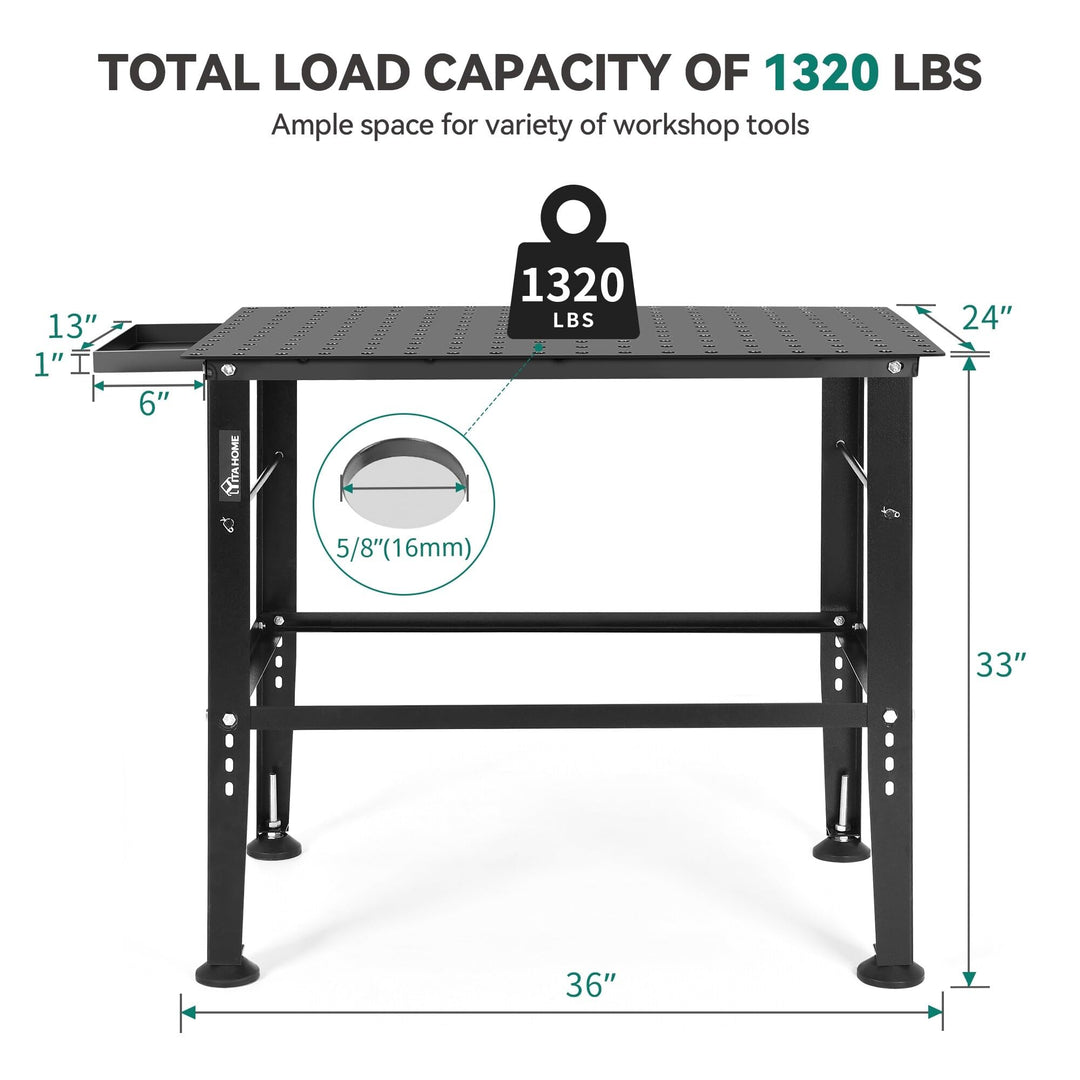 36 "X 24" Heavy-Duty Metal Welding Workbench with Tool Storage Drawer Black - Diamond Home USA