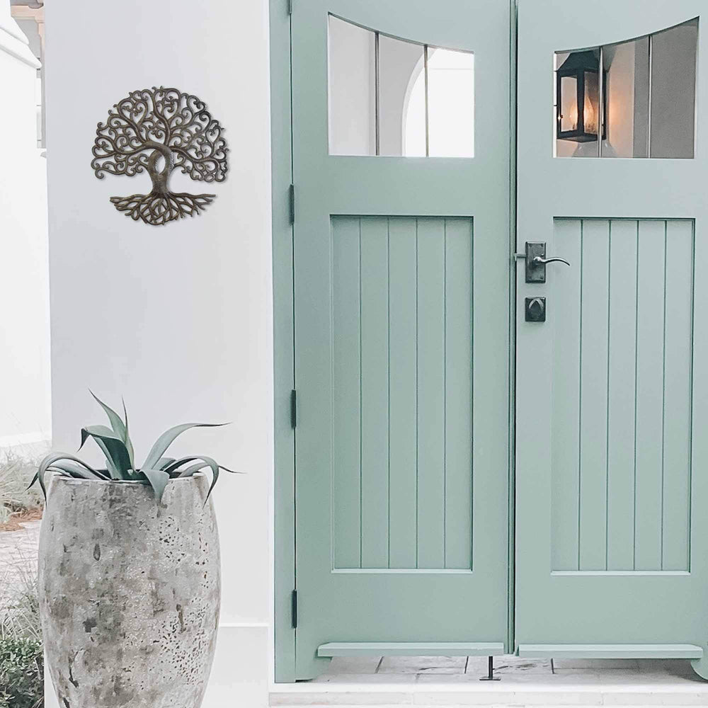 Global Crafts 14" Recycled Handmade Haitian Metal Wall Art: Tree of Life Curly - Diamond Home USA