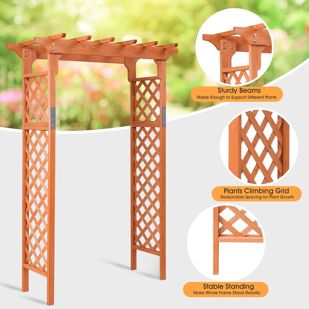 Wood Garden Wedding Arch Outdoor Trellis Pergola Brown Modern Contemporary - Diamond Home USA