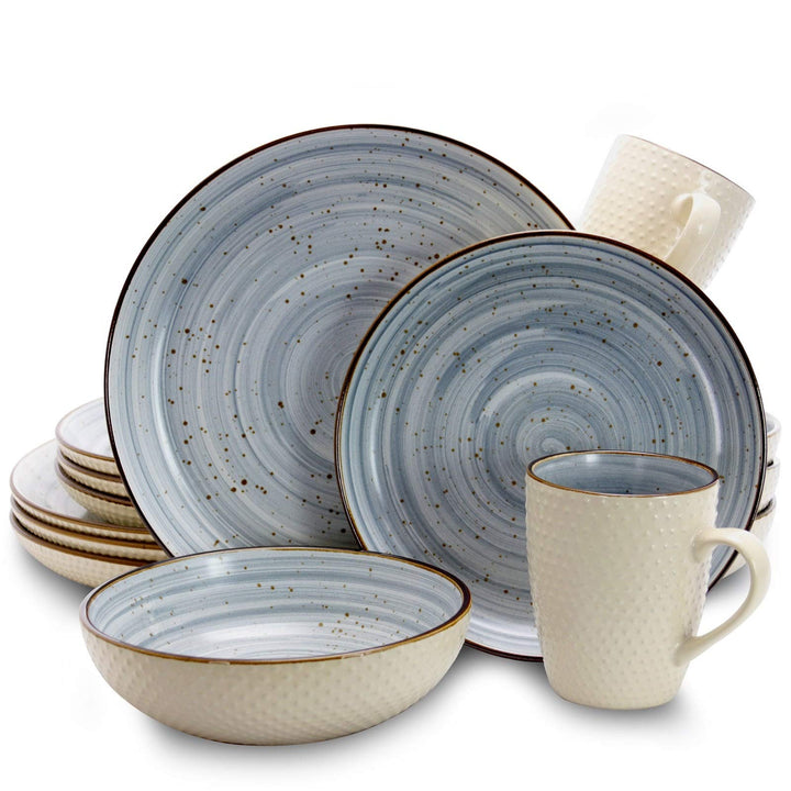 Embossed Dot Two Tone 16-Piece Dinnerware Set in Powder Blue Textured Casual