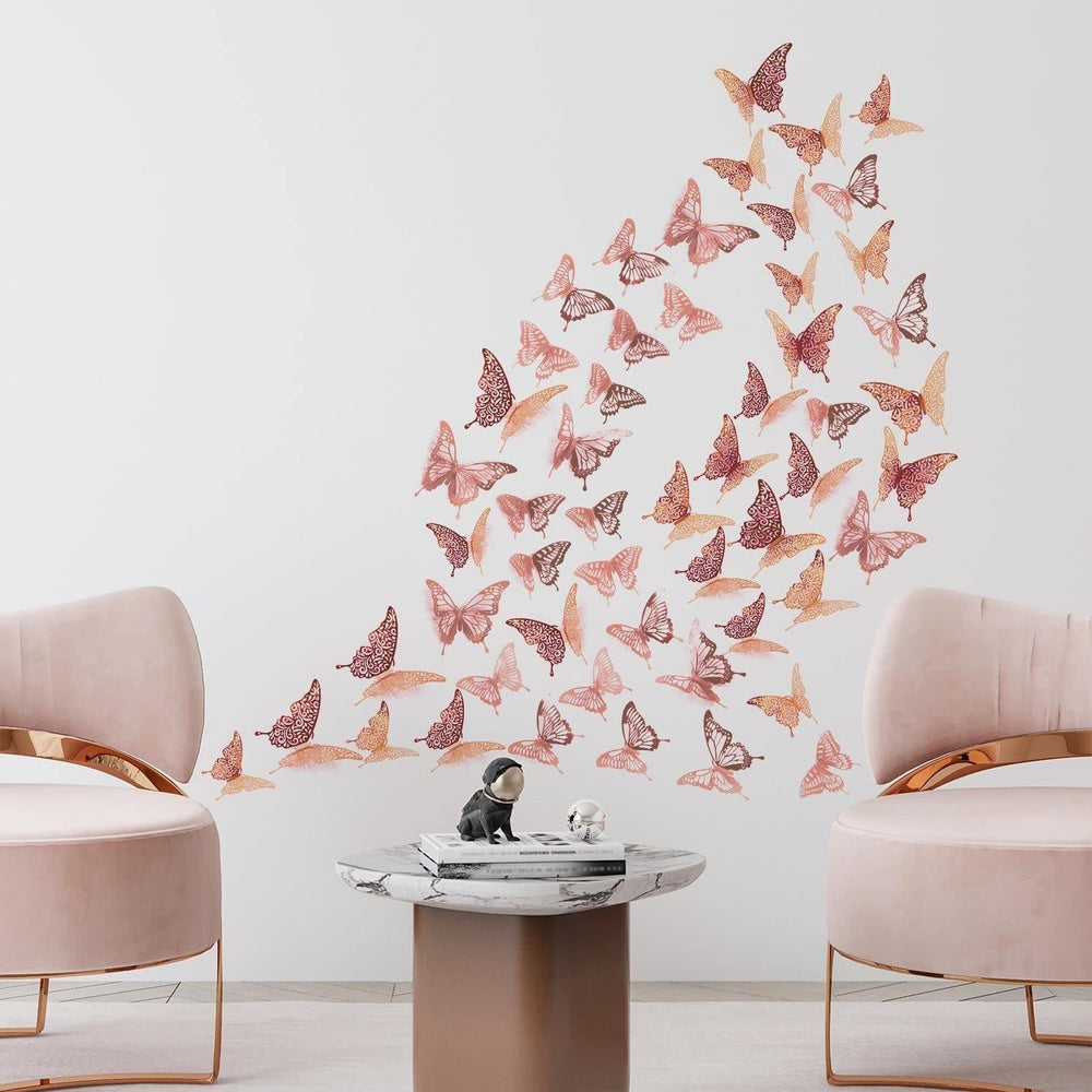 52pcs 3.1" X 4.5" Rose Gold 3D Butterflies Wall Decals Stickers Home Removable - Diamond Home USA