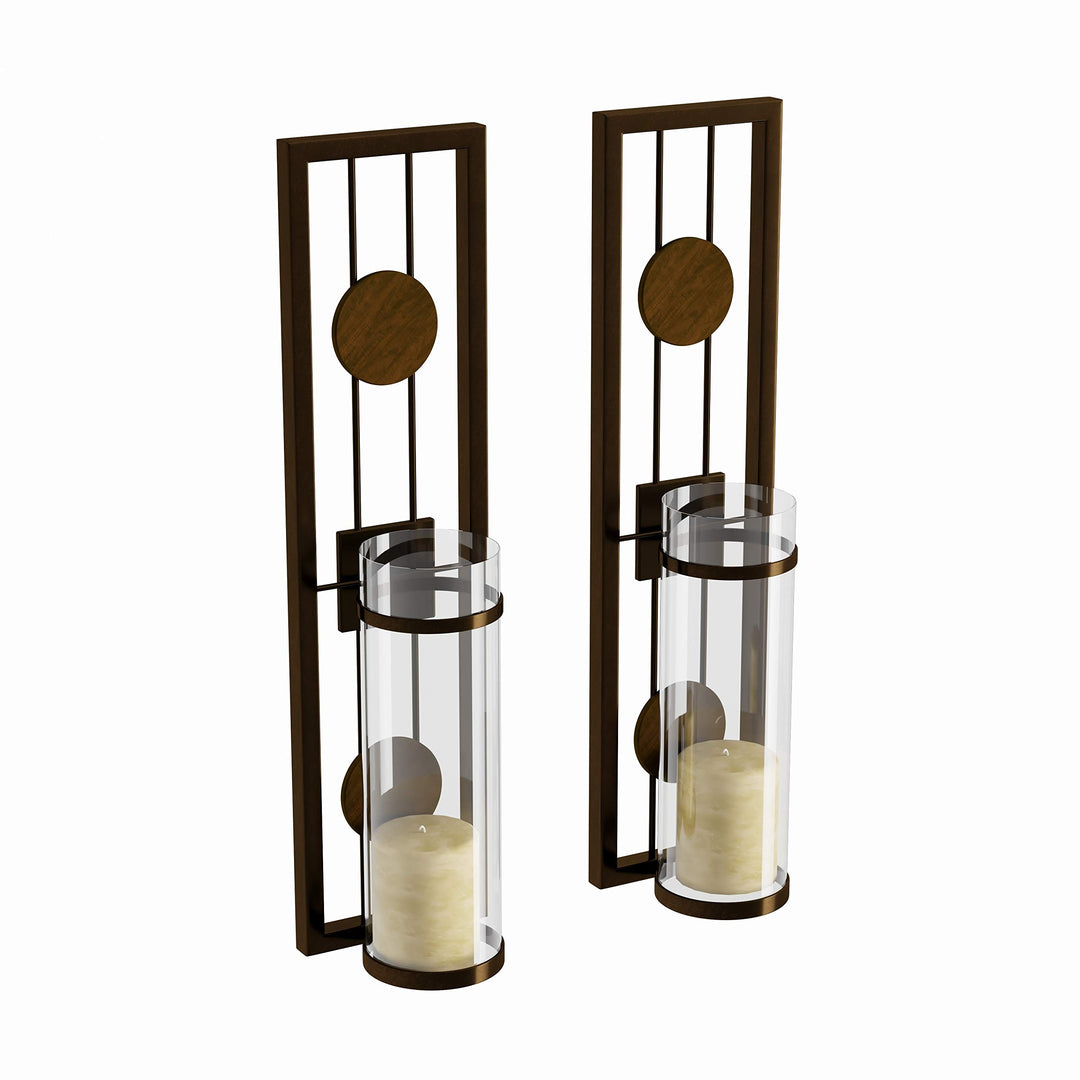 Contemporary 2-Piece Metal Candle Sconce Set Clear Modern Iron - Diamond Home USA