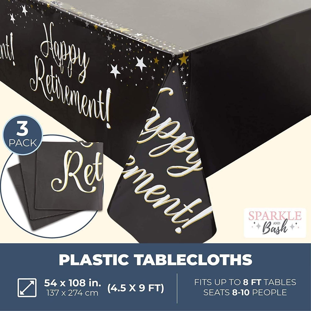 3 Rectangle Plastic Tablecloths Happy Retirement Party Table Covers 54" X - Diamond Home USA