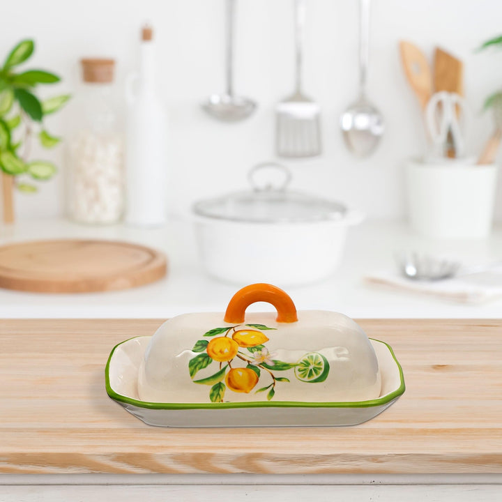 Ceramic Lemon Butter Dish with Lid Multi Color Rectangle - Diamond Home USA