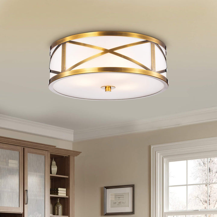 The Lighting Store Blanca Metallic Goldtone Metal 'X' Frame Glass Drum Shade