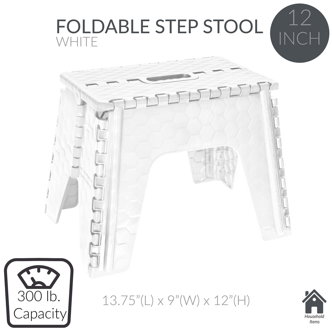 Simplify 12 Inch Folding Step Stool|Collapsible|300 Pound White - 13.75"x 9"x 12" - Diamond Home USA