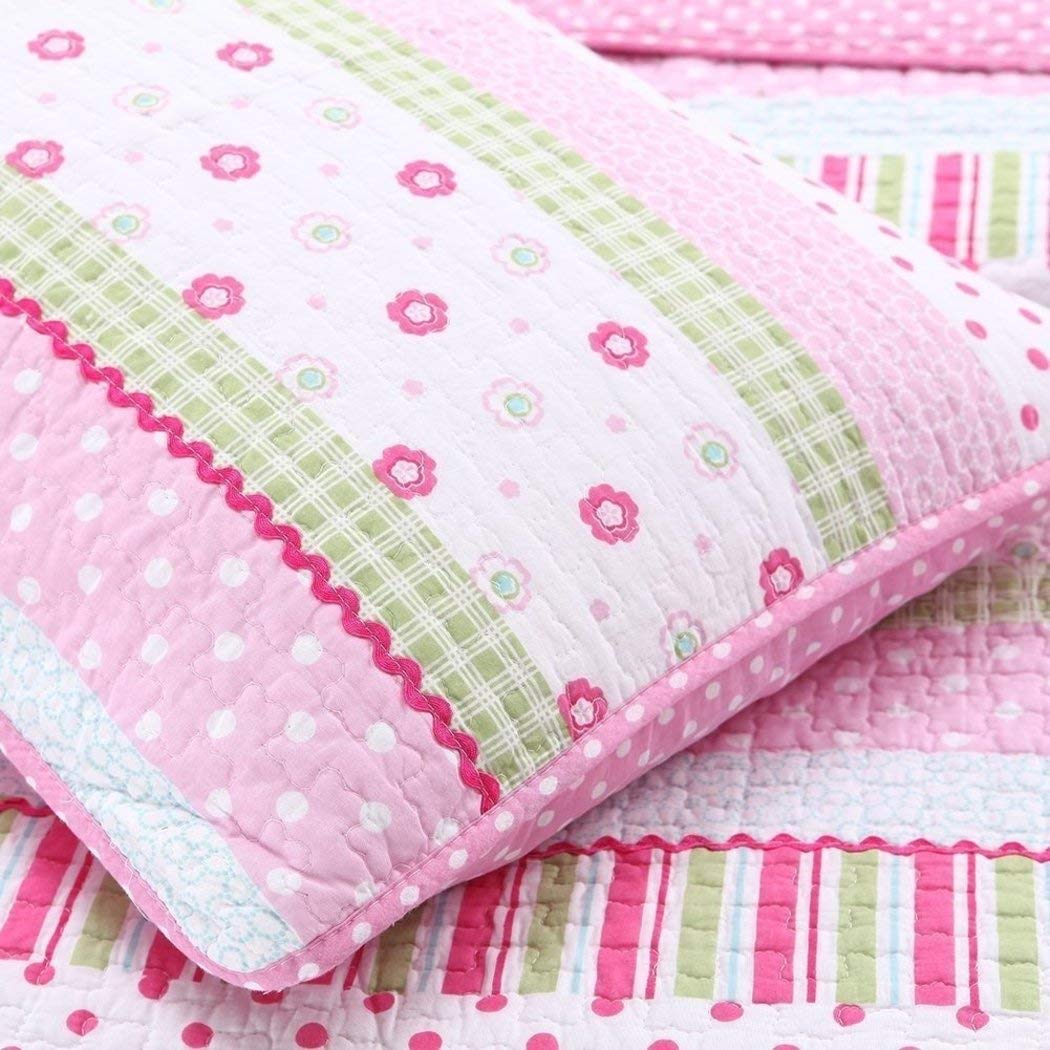 J&C Girls Pink and Pastels Cotton Quilt Set (Twin) - Diamond Home USA