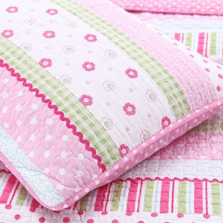 J&C Girls Pink and Pastels Cotton Quilt Set (Twin) - Diamond Home USA