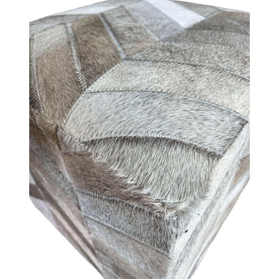 Natural Cowhide Ottoman Silver 19" 1' X Silver Leather Handmade Medium - Diamond Home USA