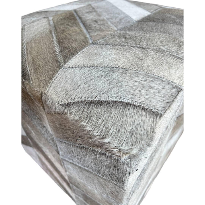 Natural Cowhide Ottoman Silver 19" 1' X Silver Leather Handmade Medium - Diamond Home USA