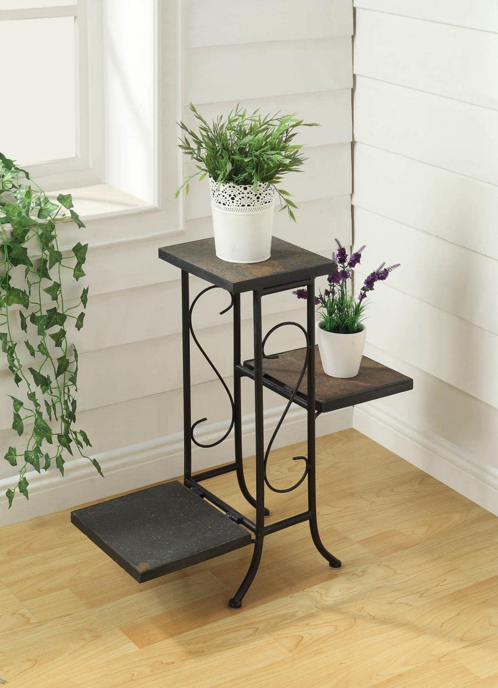 4D Concepts 3-Tier Plant Stand with Slate Top Metal/Slate - Diamond Home USA