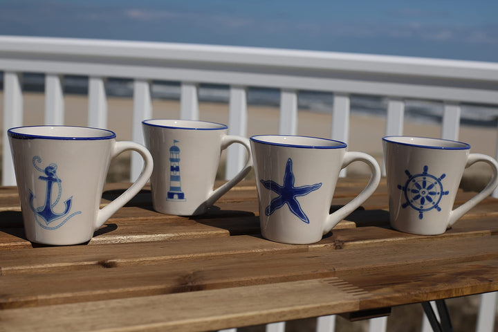 Euro Ceramica hoy Collection Nautical Ceramic Coffee/Tea Mugs 13.5oz Set of 4 - Diamond Home USA