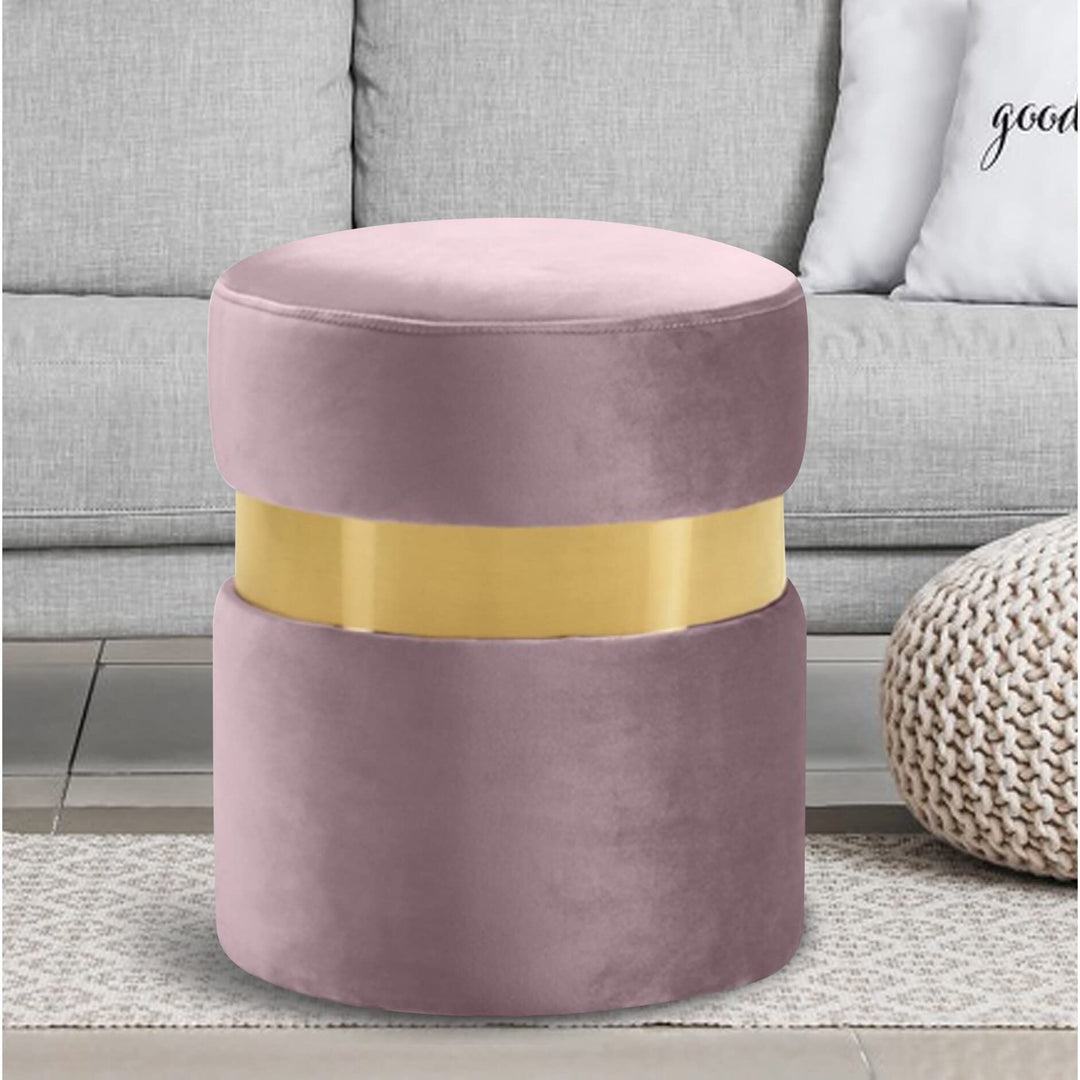 Round Shape Velvet Foot Stool Ottoman Purple Modern Contemporary Solid