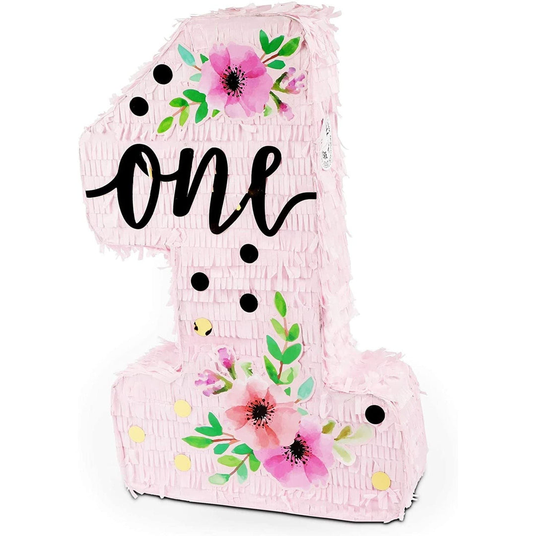 Pinata Number 1 Floral 1st Birthday Party Supplies (16.5 X 11 3 in) Pink Paper - Diamond Home USA