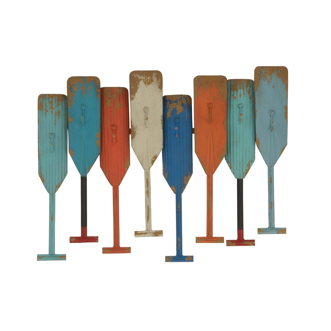 Nautical Themed Metal Oar Wall Hook Multi Color Coastal Iron Antique - Diamond Home USA