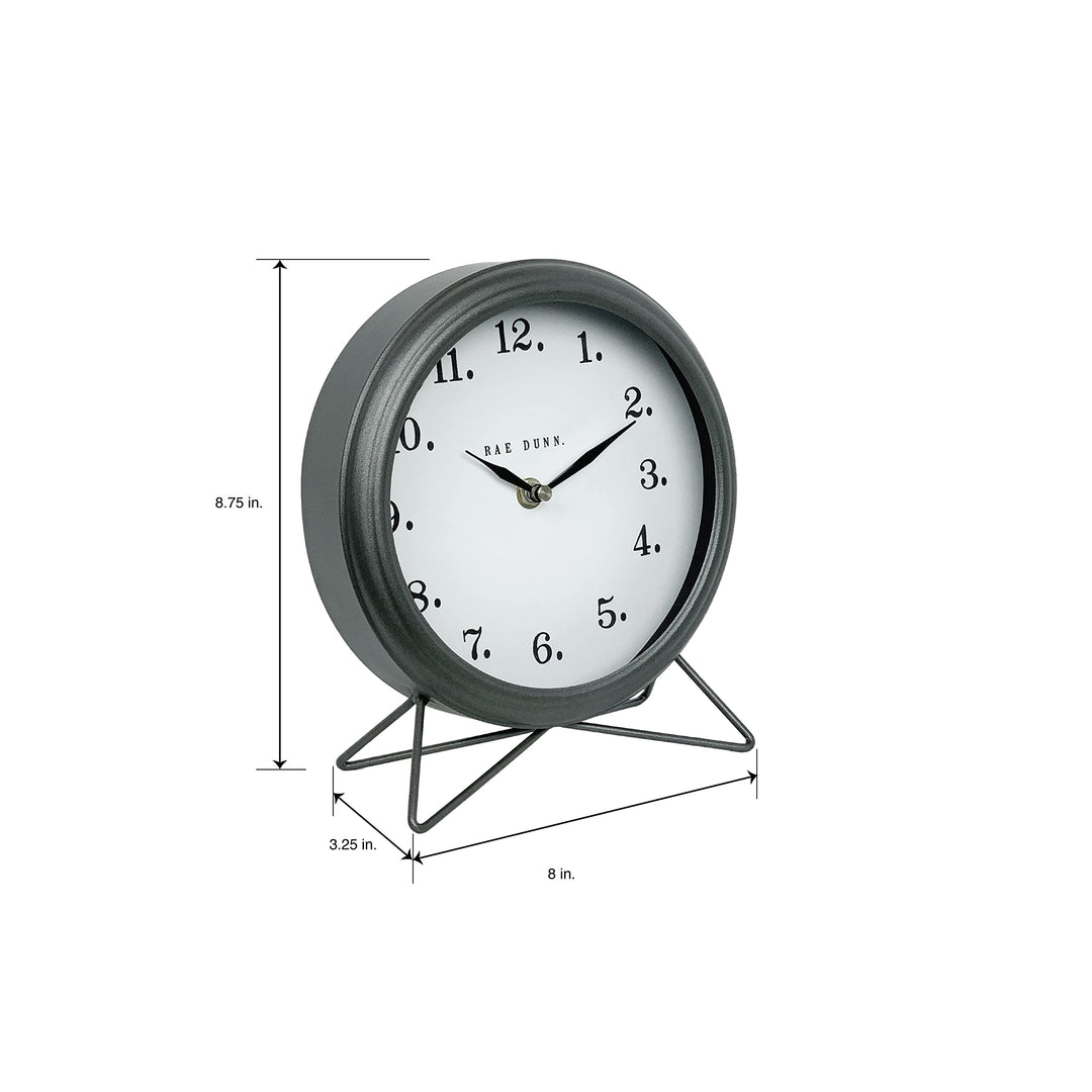 Round Metal Desk Clock Grey Farmhouse Battery - Diamond Home USA