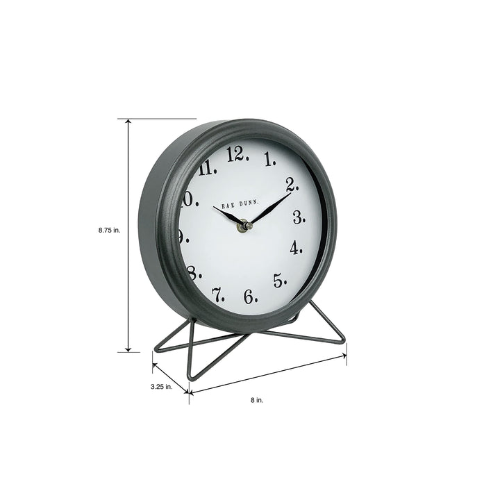 Round Metal Desk Clock Grey Farmhouse Battery - Diamond Home USA