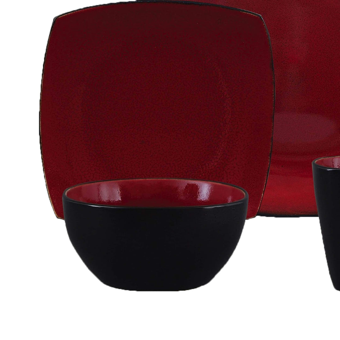 Modern 16 Piece Squared Dinnerware Set in Red Solid Casual Square Stoneware - Diamond Home USA