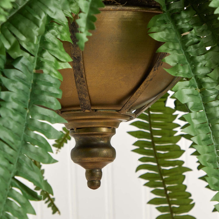 Nearly Natural 39in. Boston Fern Artificial Plant in Metal Hanging Bowl - Diamond Home USA