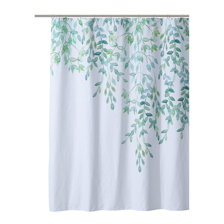 Shower Curtain White Botanical Modern Contemporary Cotton Blend - Diamond Home USA