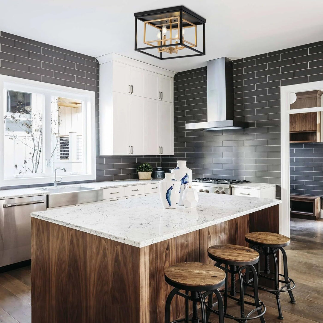 Retro Industrial Candle Style Rectangle Metal Flush Mount Ceiling Light - Diamond Home USA