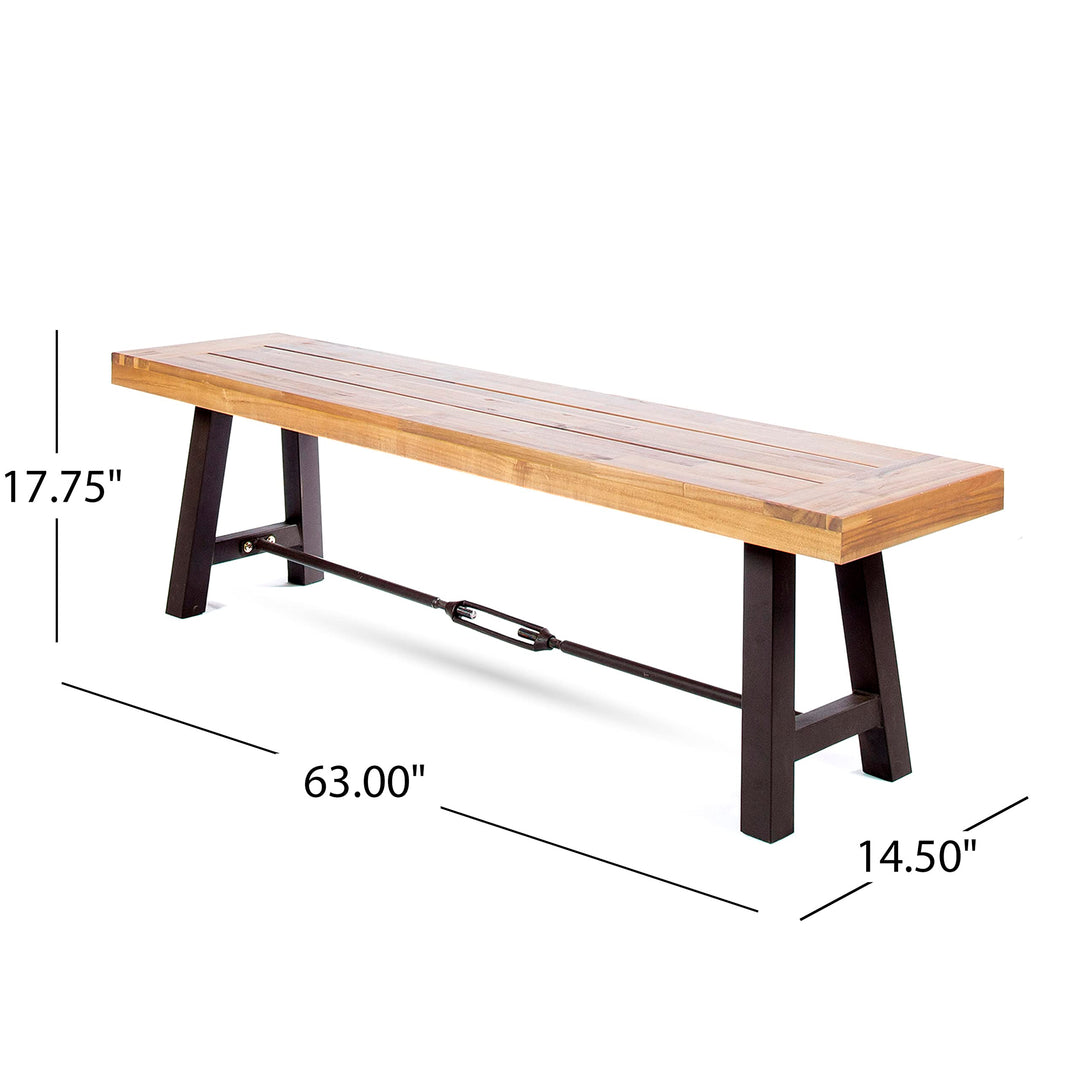 Christopher Knight Home Catriona Outdoor Acacia Wood Bench with Metal Accents - Diamond Home USA