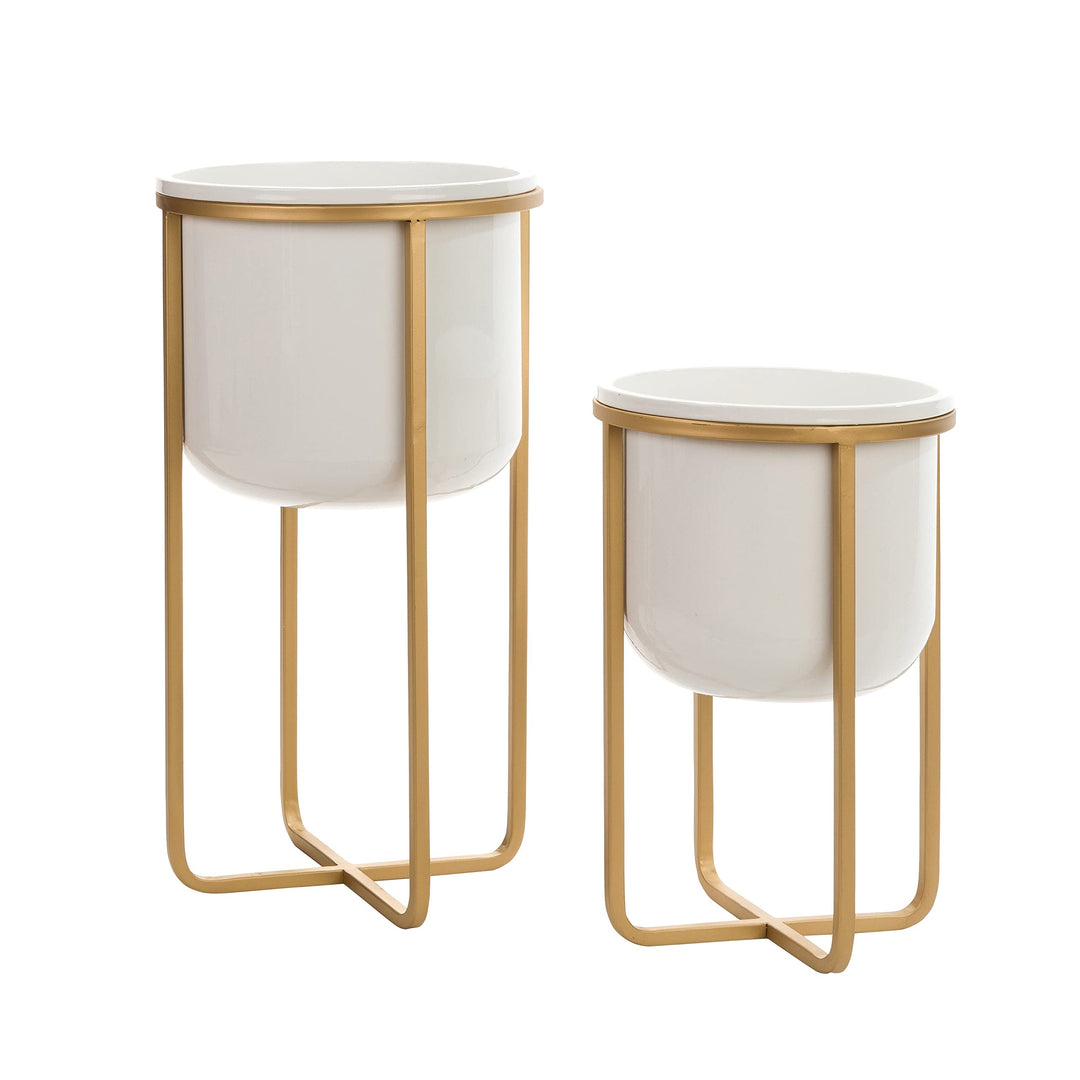 Mid Century Planters (Set of 2) White 23.5" h X 13" w 13" d / 17.5" h w