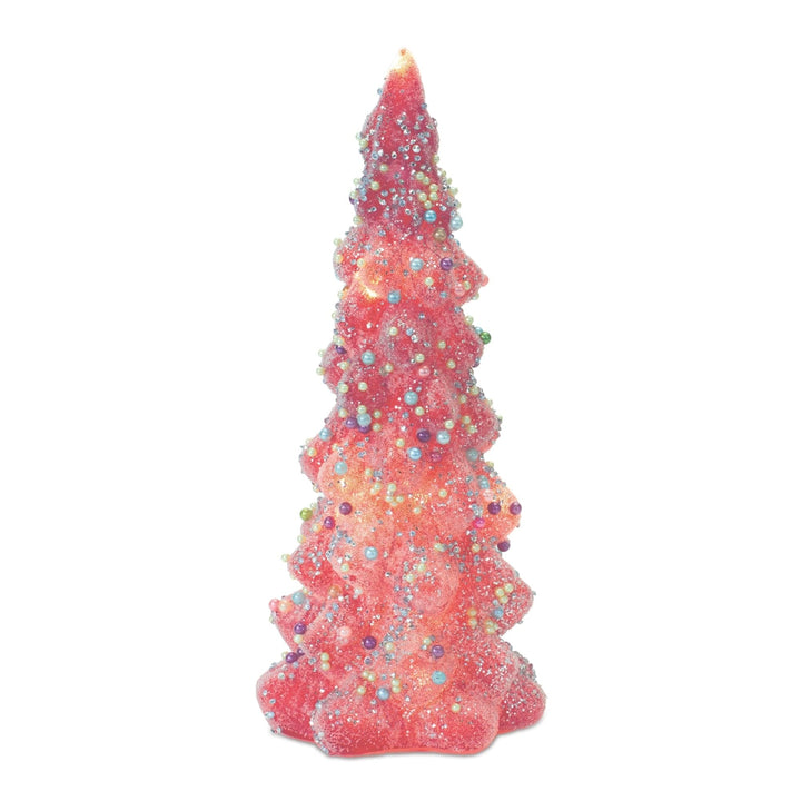 Led Tree with Rainbow Pearl Ornaments (Set of 3) Pink Glass Led Lights - Diamond Home USA