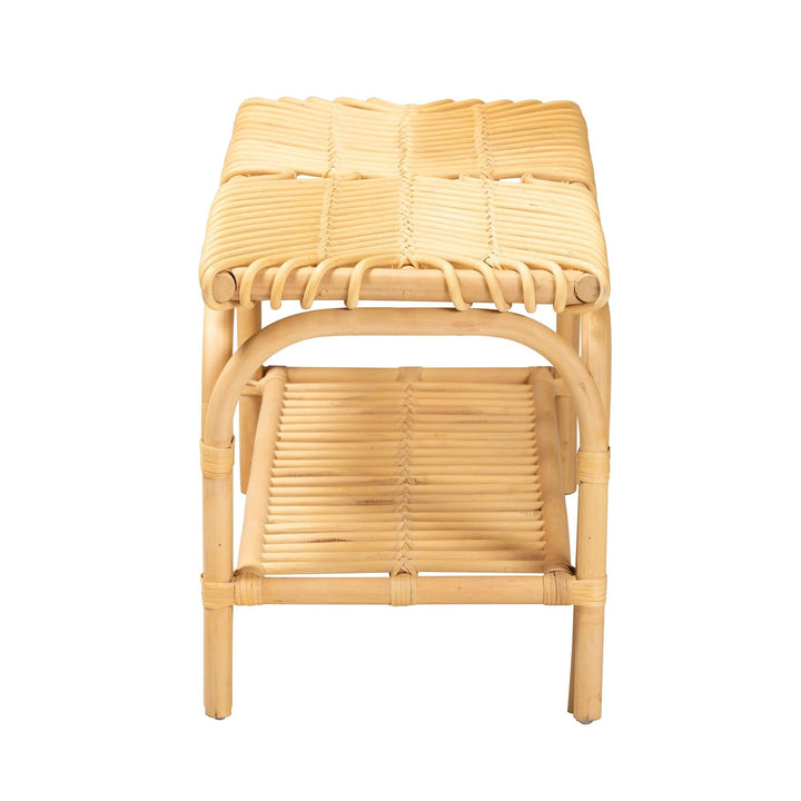 Modern Bohemian Natural Brown Rattan Accent Bench Solid - Diamond Home USA