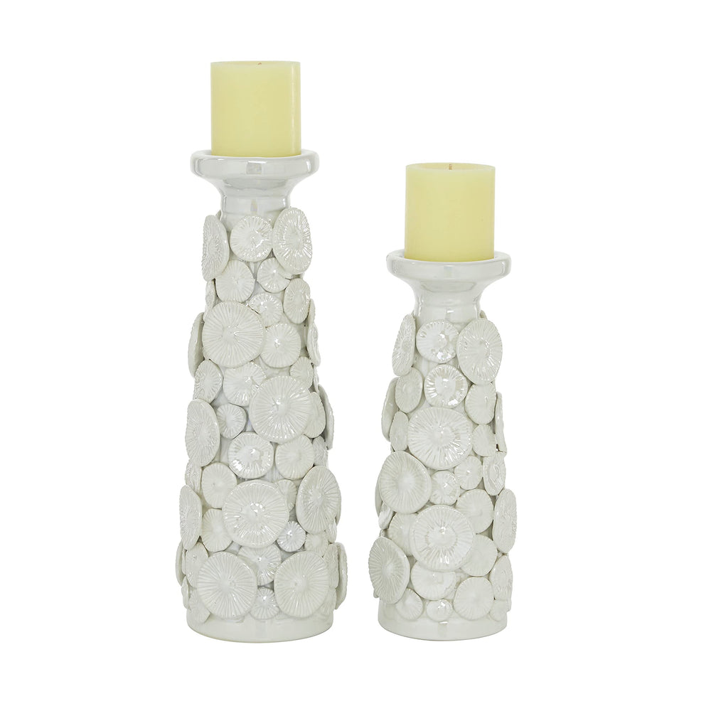 White Ceramic Farmhouse Candle Holder (Set of 2) - Diamond Home USA