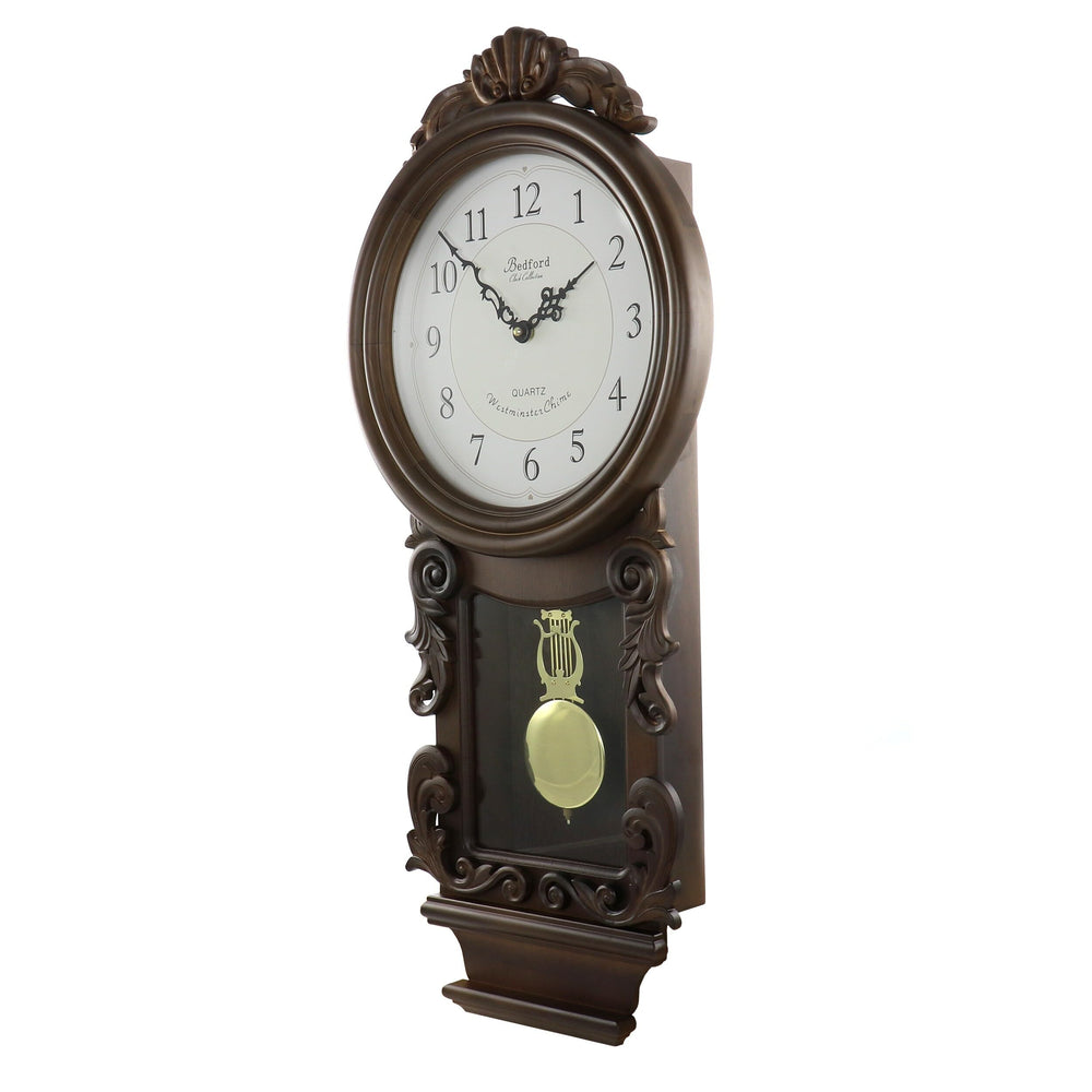Chestnut Chiming Pendulum Wall 13.75"x4.5"x31" Multi Color Wood Antique - Diamond Home USA