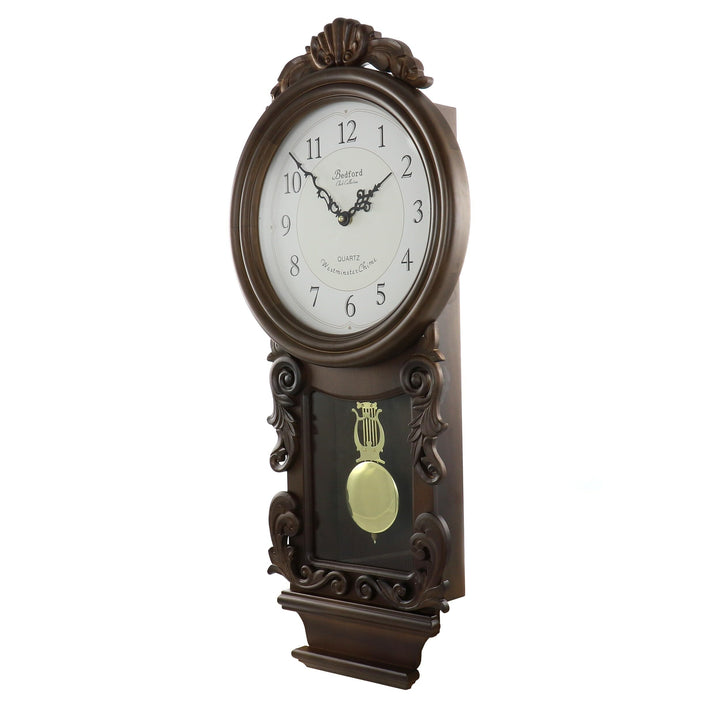 Chestnut Chiming Pendulum Wall 13.75"x4.5"x31" Multi Color Wood Antique - Diamond Home USA