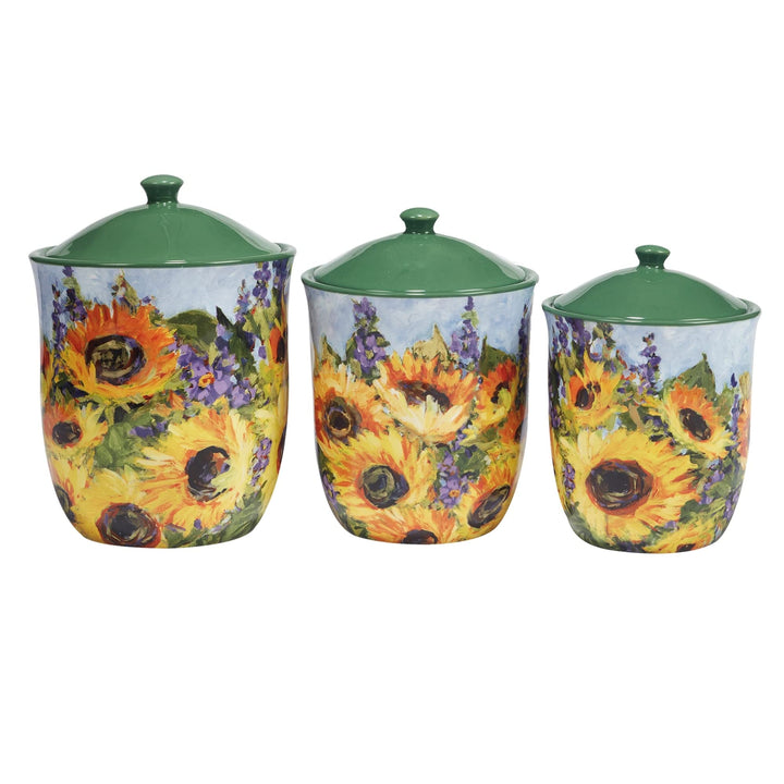 Sunflower Bouquet 3 Piece Canister Set 54 Oz 72 Oz. Green Multi Color Yellow