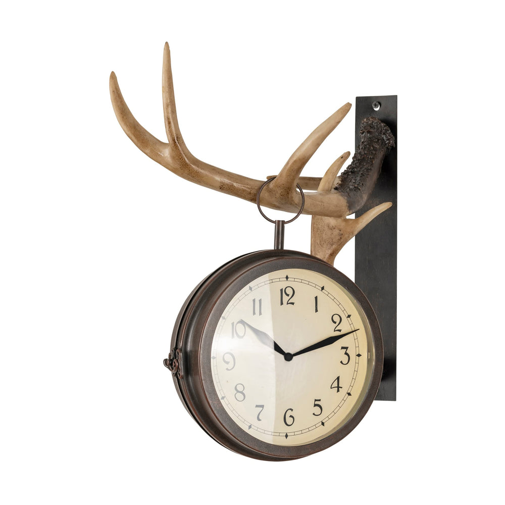 Deer Park 2-Sided Resin Clock 13.75'' W X 18'' H 11'' D Beige Brown Off/White - Diamond Home USA