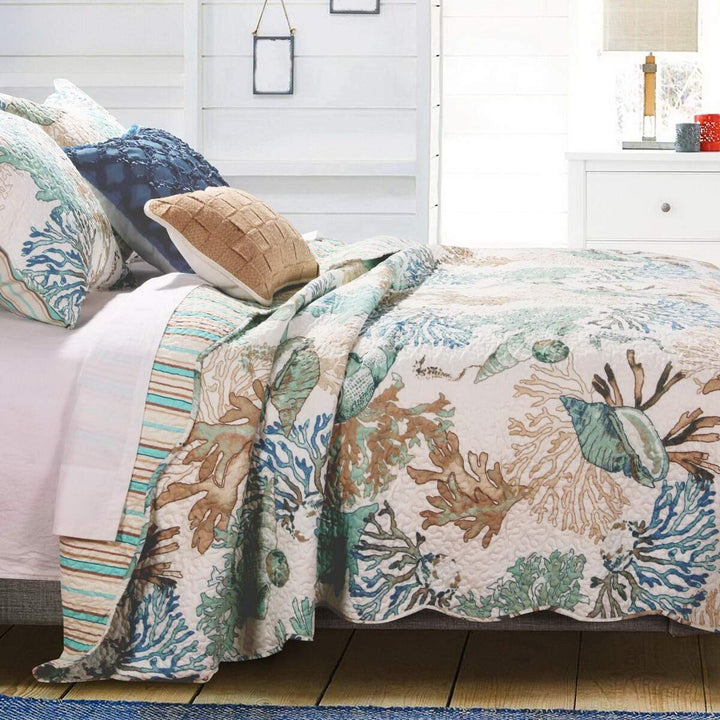 Beach Theme Ocean Coastal Quilt King/Cal King Bedding Set - Nautical Seashell - Diamond Home USA