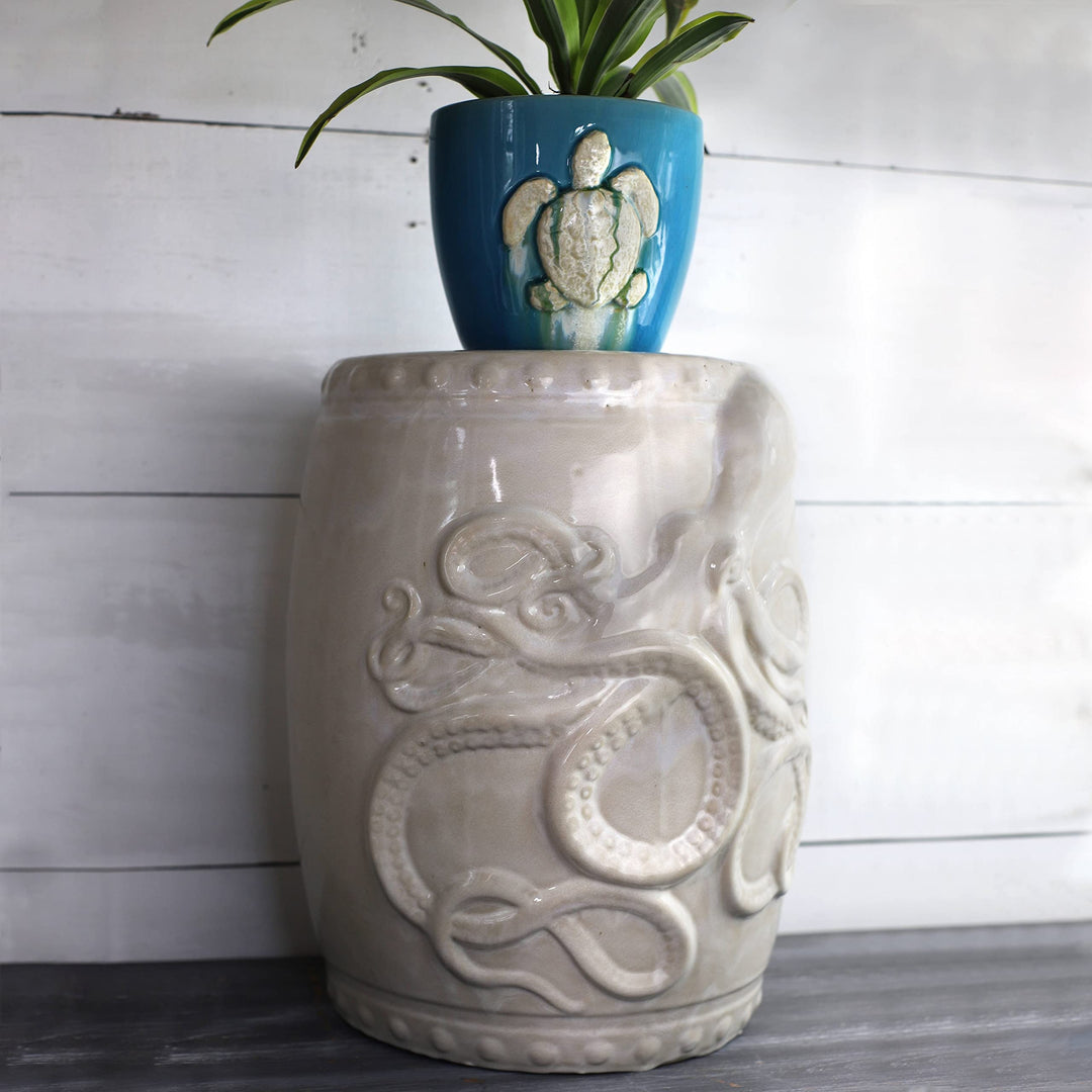 Claybarn Grotto Aqua Stoneware 7" Seaturtle Planter - Diamond Home USA