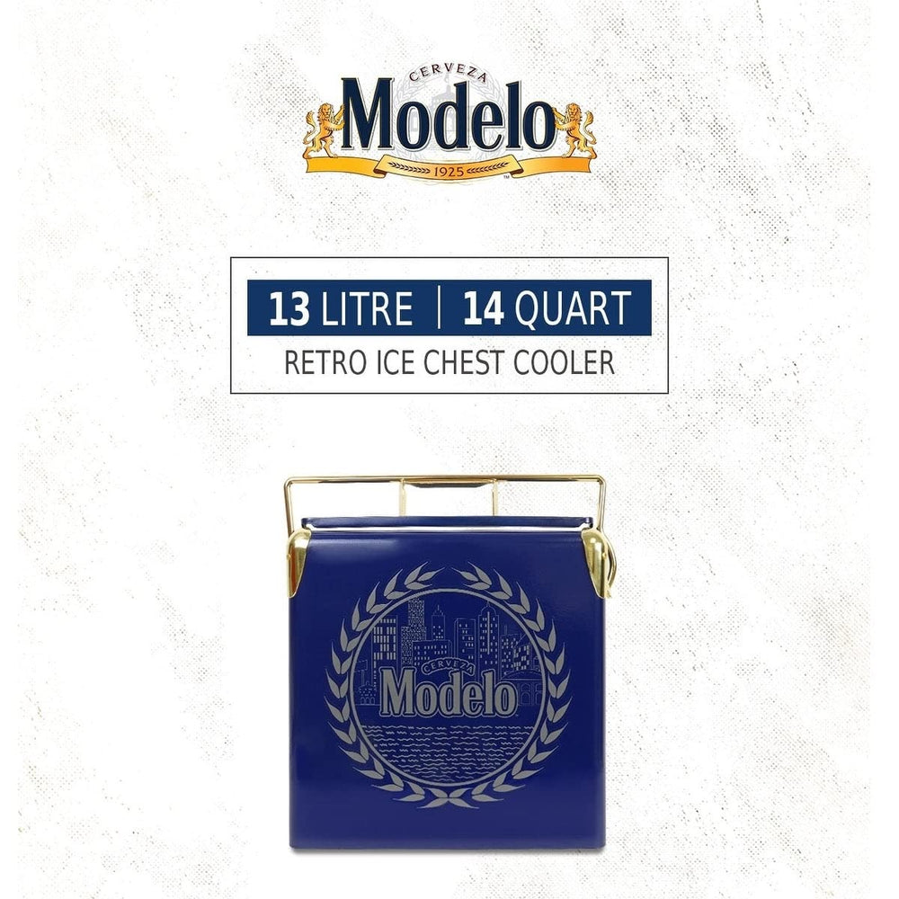 Retro Ice Chest Cooler with Bottle Opener 13l Blue Metal Table - Diamond Home USA