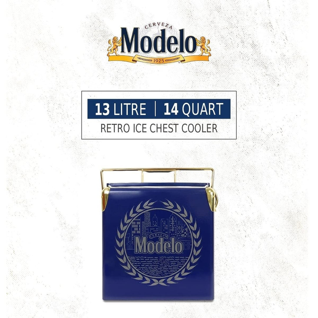 Retro Ice Chest Cooler with Bottle Opener 13l Blue Metal Table - Diamond Home USA