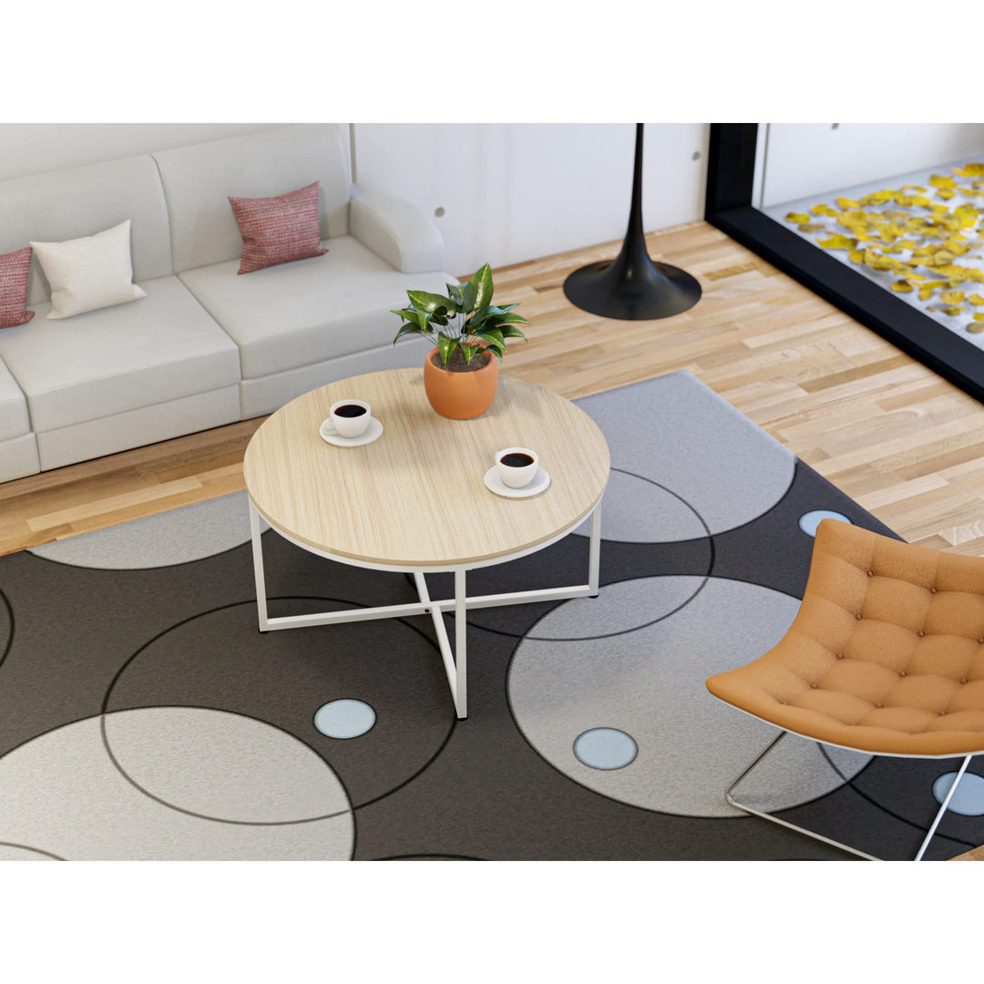 1 Piece id Century Coffee Table White Wood Laminate odern Contemporary Round