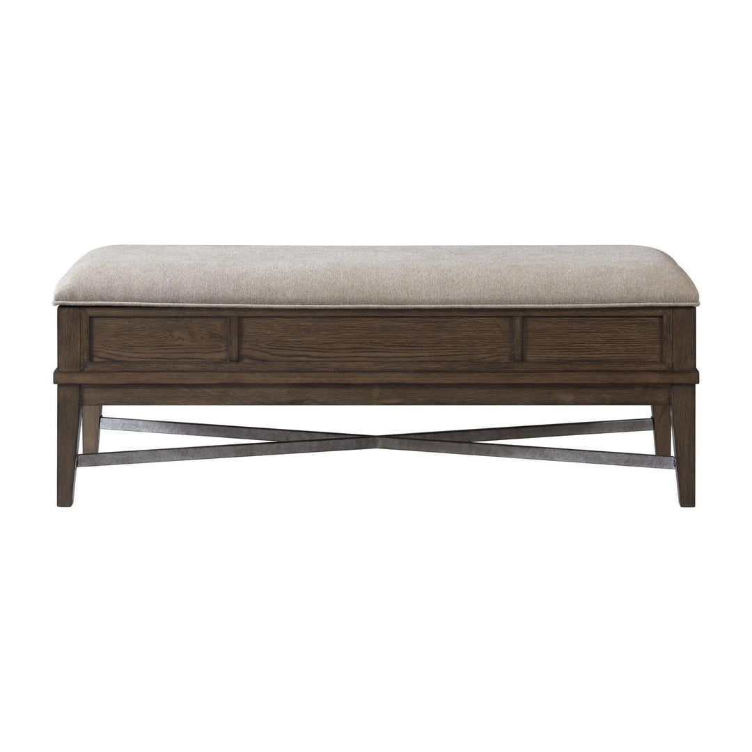 Bedroom Storage Bench with Cushion Weathered Vintage Oak Grey Wood Finish - Diamond Home USA