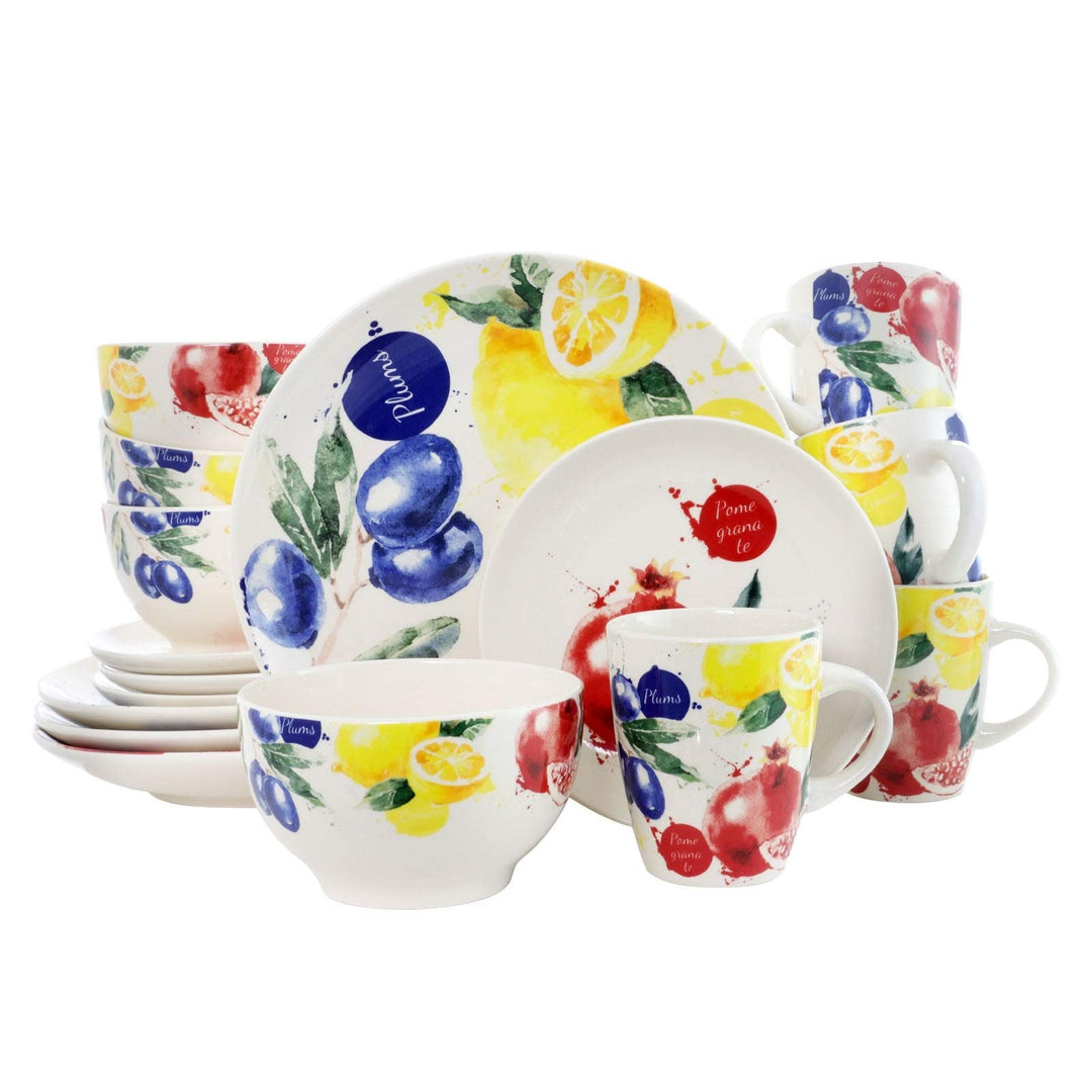 Pomegranate 16 Piece Luxury Stoneware Dinnerware Set Multi Color Floral Casual
