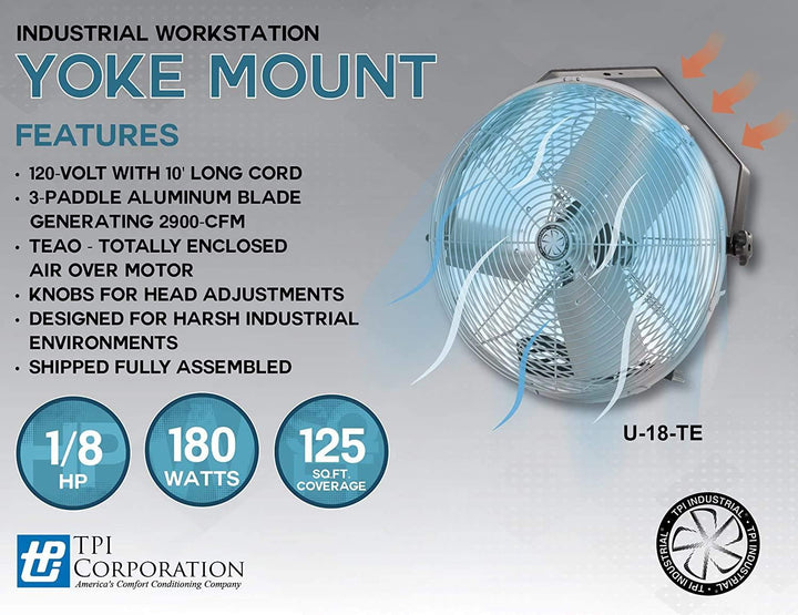 TPI Work Station Fan - 18in. 5750 CFM 120 Volt Model Number U-18-TE - Diamond Home USA
