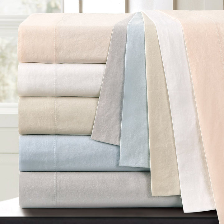 Echelon Home Vintage Full Blue Washed Cotton Percale Sheet Set - Diamond Home USA