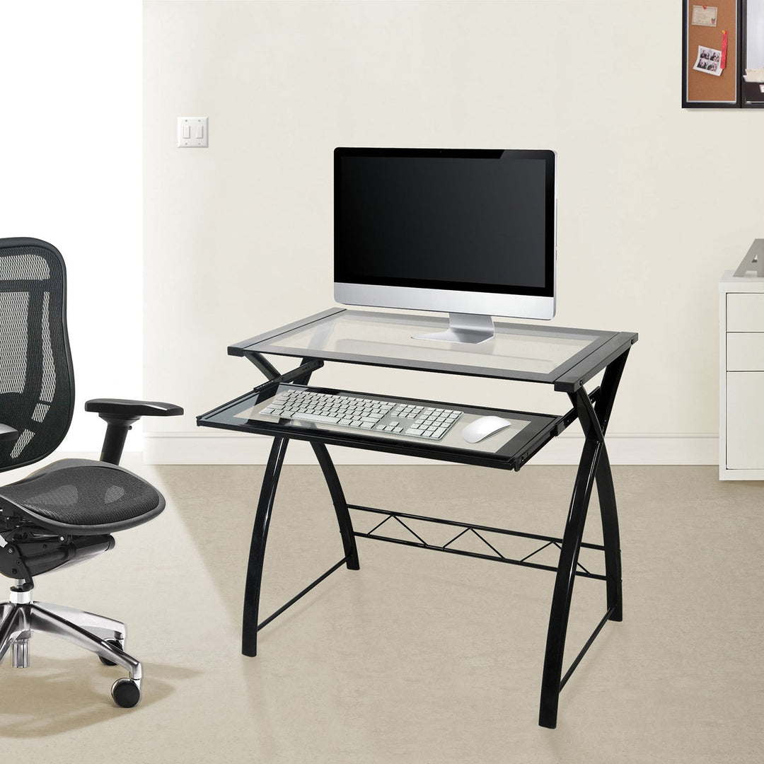 Bell'O Clear Modern Glass Computer Desk with Keyboard Tray Black/Clear CD8855 - Diamond Home USA