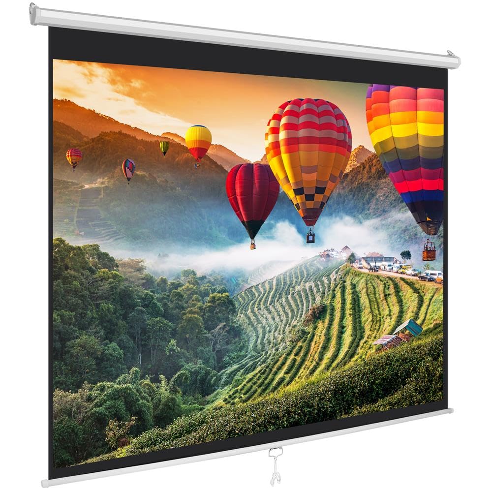 Pyle Manual Pull-Down Projector Screen - Universal 72-inch Roll-Down Retractable