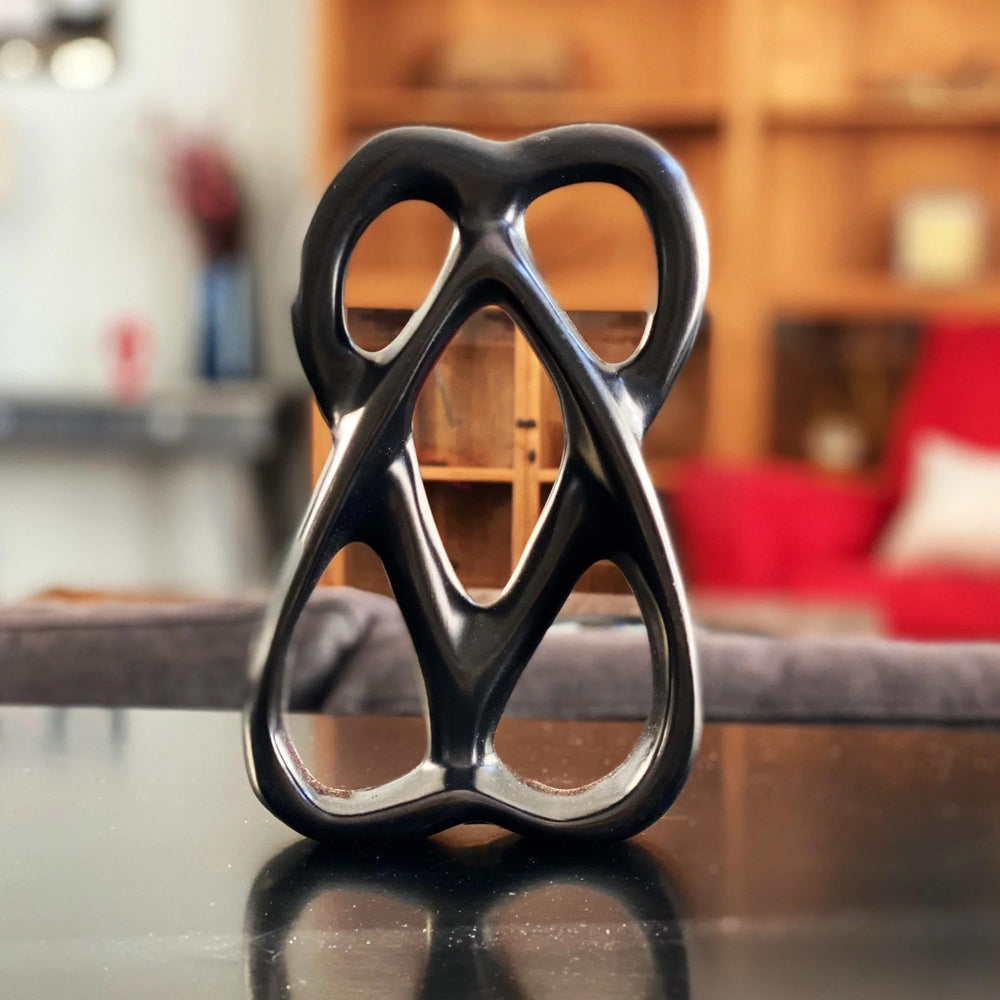 SMOLArt Handcrafted 8-inch Soapstone Connected Hearts Sculpture in Black - Diamond Home USA