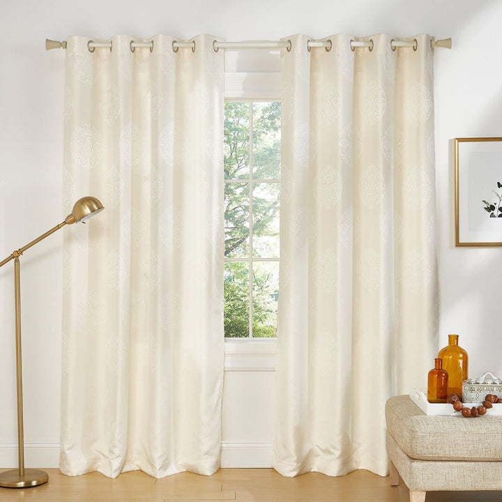 Exclusive Home Akola Medallion Linen Jacquard Grommet Top Curtain Panel Pair 54X96 - Ivory