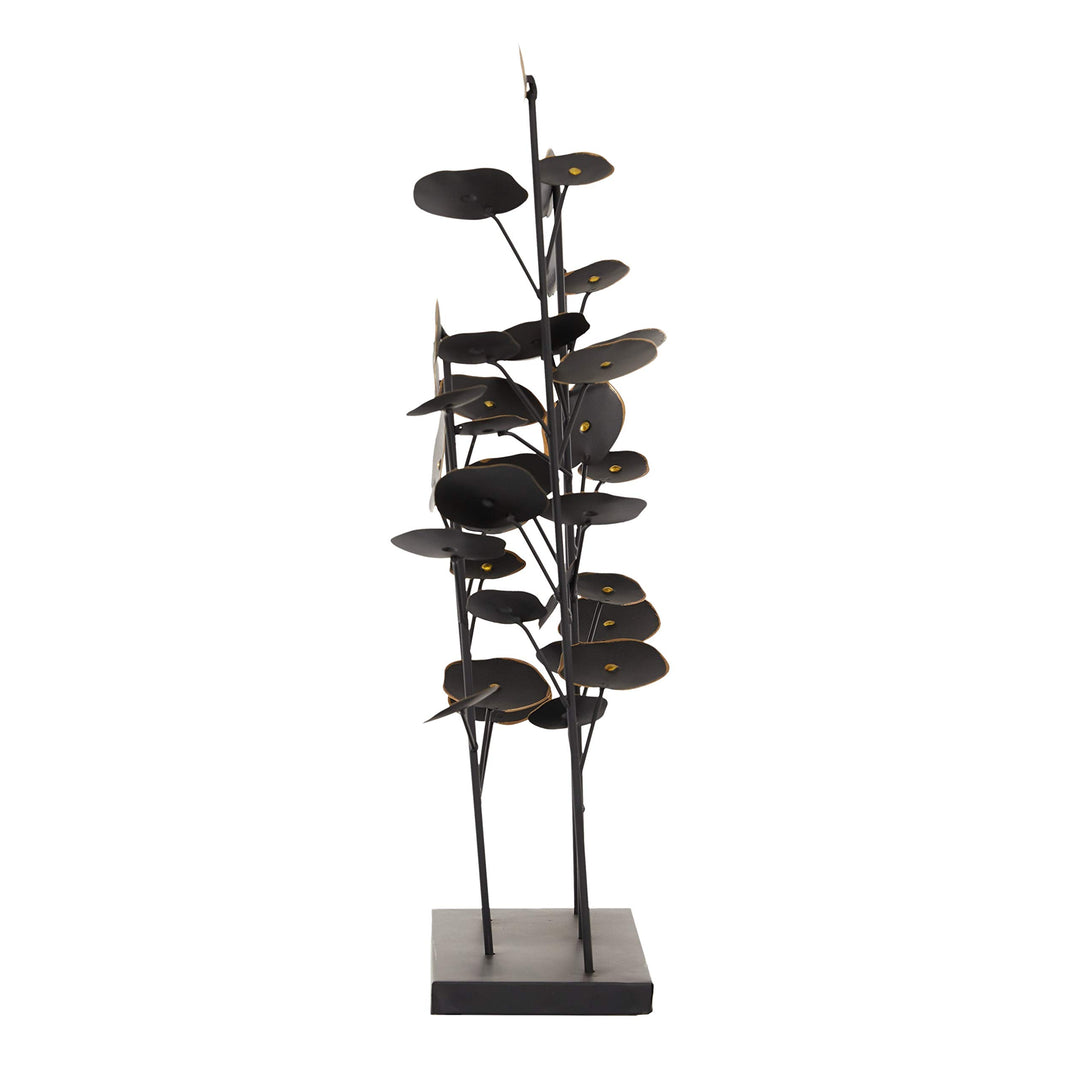 Large Black Metal Abstract Floral Sculpture W Gold Foil Detail Trim 14 X 6 21 - Diamond Home USA