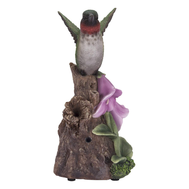 Motion Activated Singing Hummingbird On Foxglove Multi Color Polyresin - Diamond Home USA
