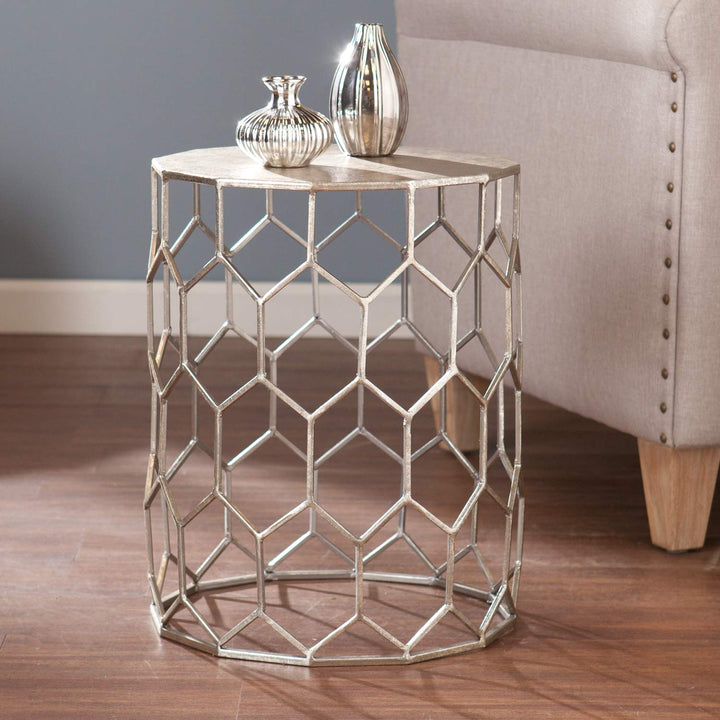 SEI Furniture Clarissa Metal Honeycomb Accent Table Geometric Style Round